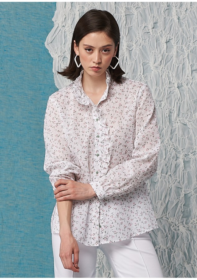 Блузка Раиса с цветочным принтом из хлопка-вуали 