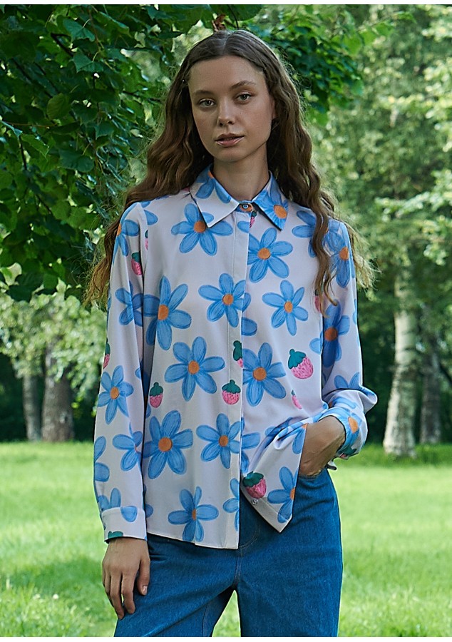 Рубашка Саша (Голубые ромашки) из вискозы