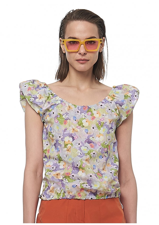 Блузка Вика из хлопка с цветочным принтом