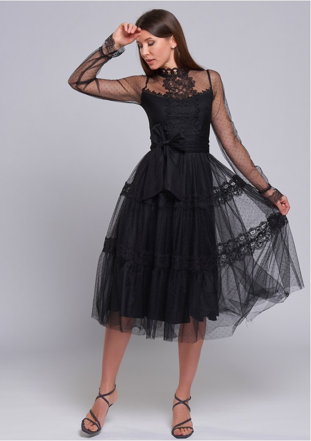 Платье Анжела из нежного фатина чёрное