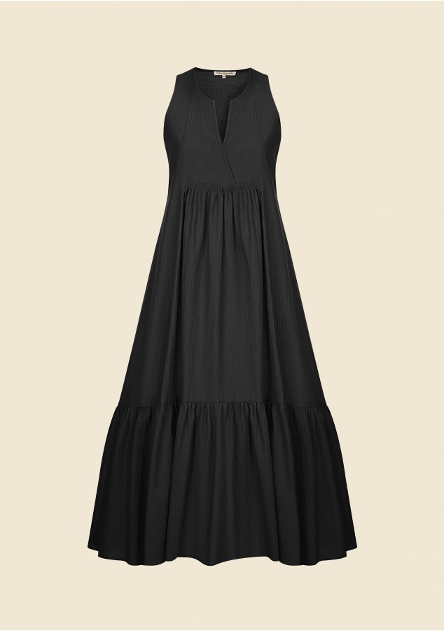 Платье Беатрис из рами (крапива) с крэш-эффектом чёрное/зелёное