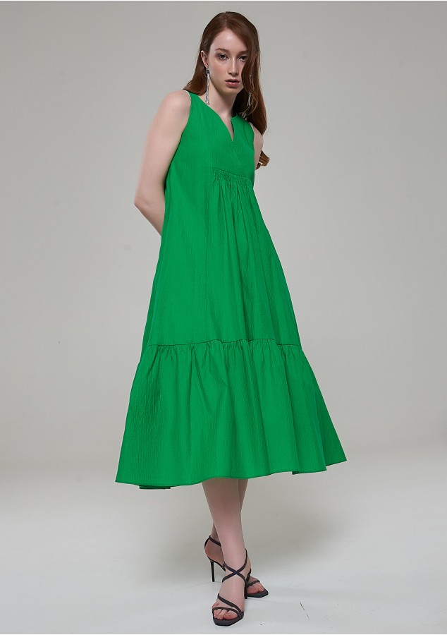 Платье Беатрис из рами (крапива) с крэш-эффектом чёрное/зелёное
