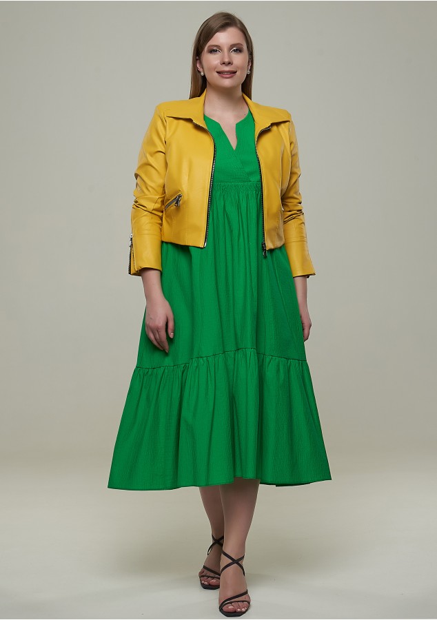 Платье Беатрис из рами (крапива) с крэш-эффектом ярко-зелёное