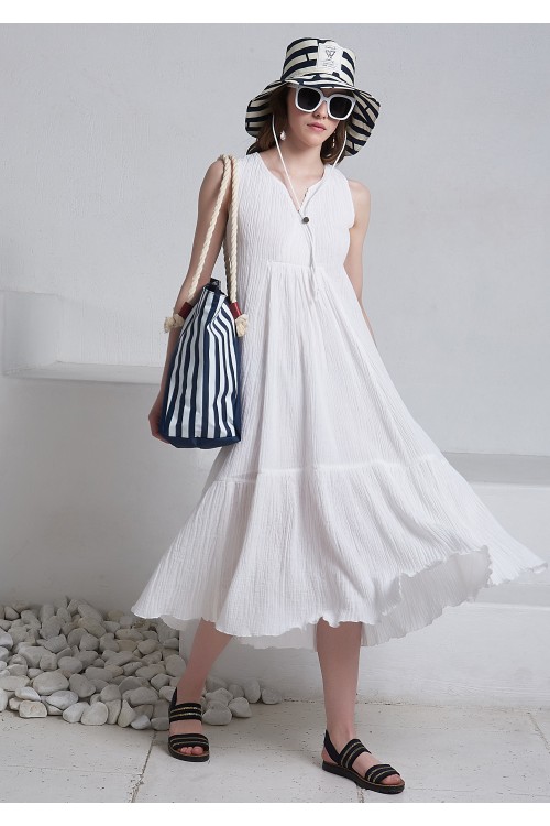Платье Беатрис из льняной ткани с крыш-эффектом белое
