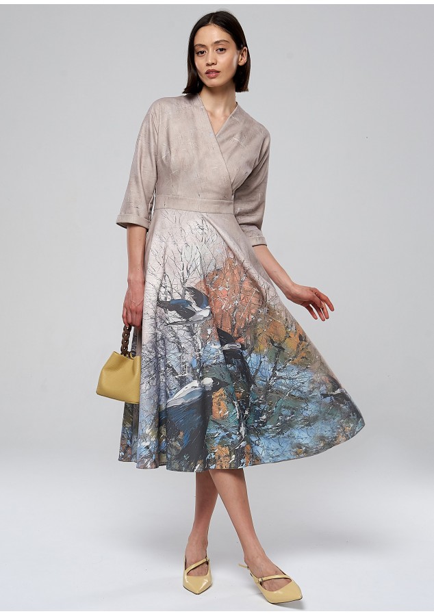 Платье Фаина 2 (Птицы) из теплой ткани