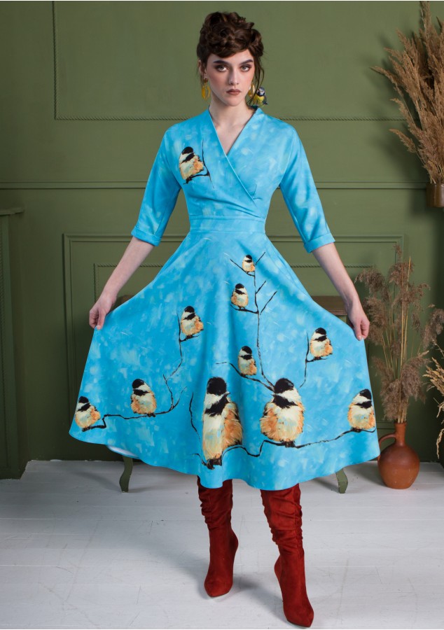 Платье Фаина (Снегири/Птенцы) из вискозы