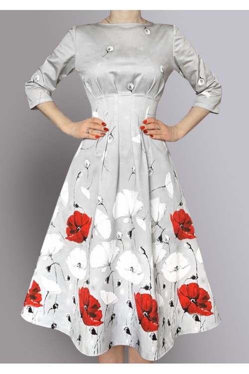 Платье Гретта (Маки) из габардина (хлопок 100%)