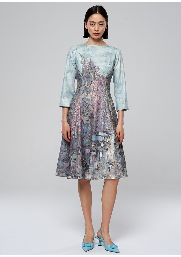 Платье Хана (Акварельный город) из теплой ткани