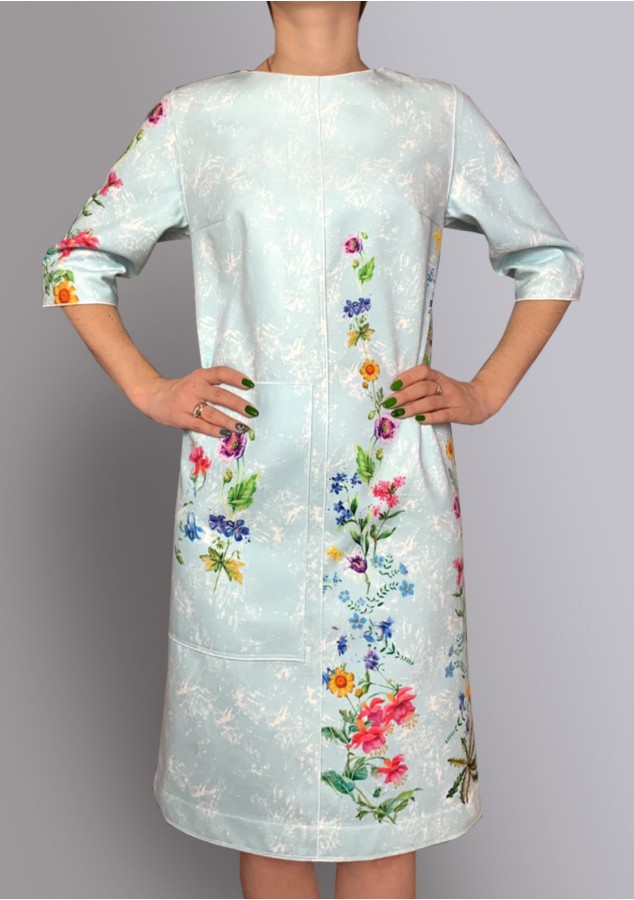 Платье Кристина (Цветы) из тёплой ткани - вискоза и шерсть