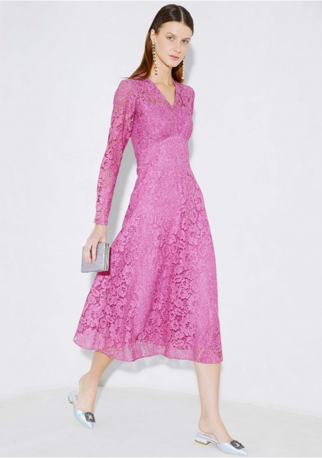 Платье Людмила 4 из нежного кружева розовая фуксия