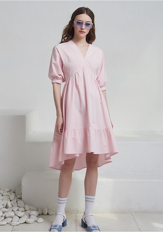 Платье Ника из хлопка с креш-эффектом нежно-розовое