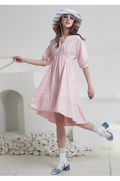 Платье Ника из хлопка с креш-эффектом нежно-розовое