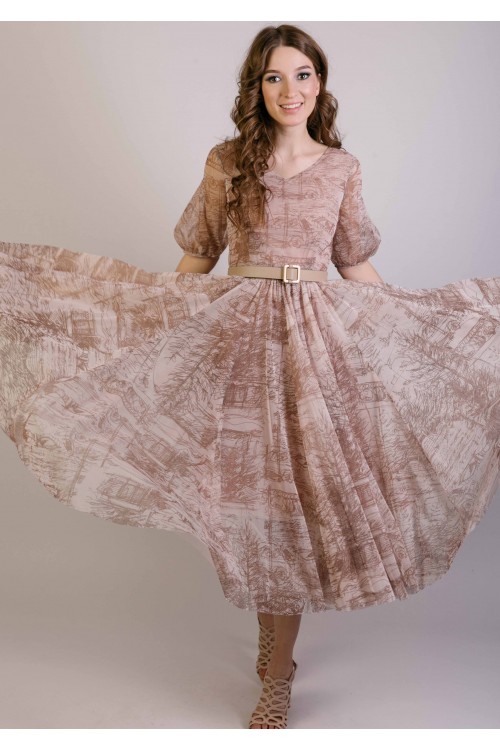 Платье Очаровашка  (Штрихи) из воздушного лёгкого фатина пудровое