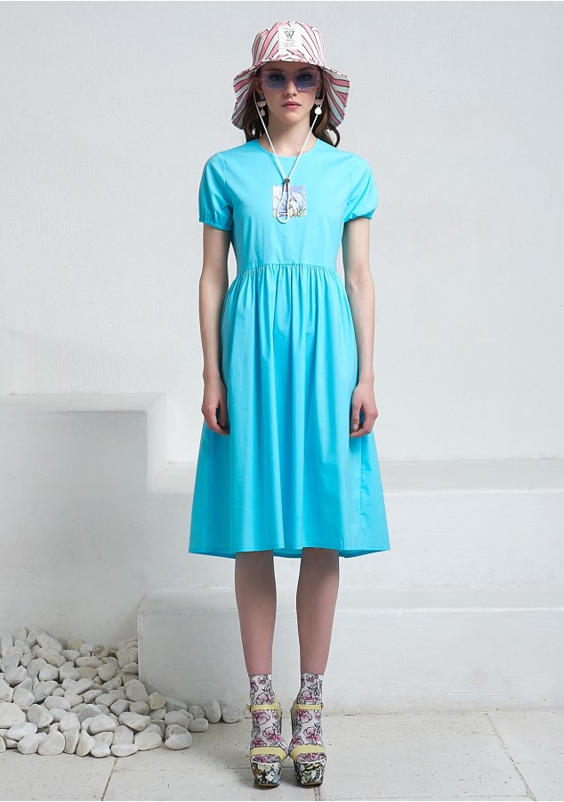 Платье Полина ярко-голубое из хлопка