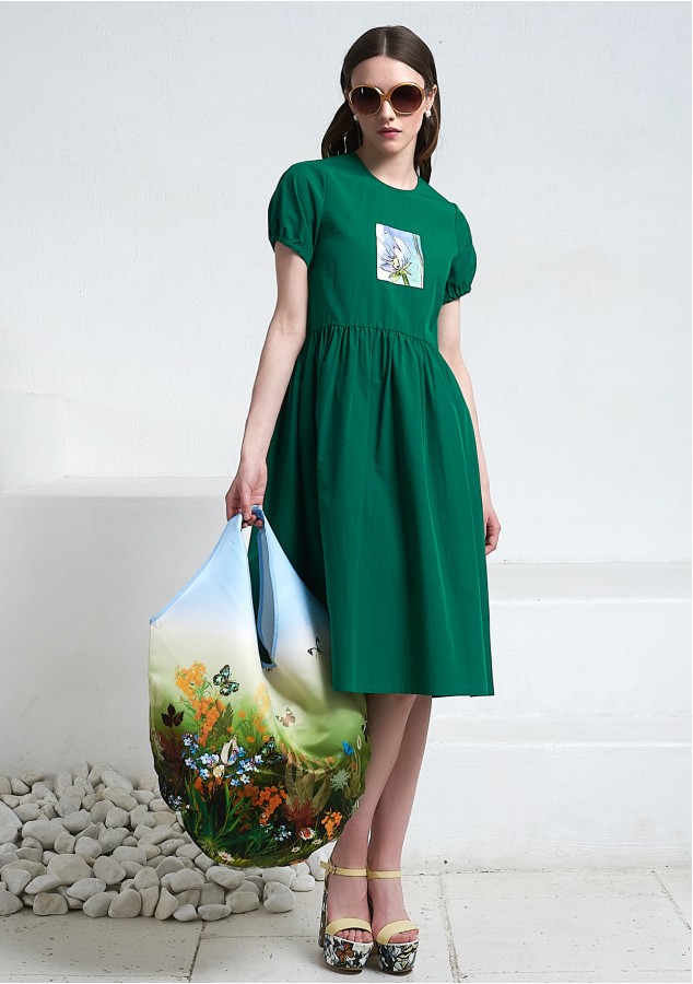 Платье Полина изумрудно-зелёное из хлопка