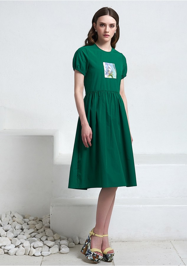 Платье Полина изумрудно-зелёное из хлопка