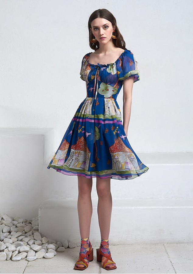 Платье Полина  2 "Домики" из тонкого шифона