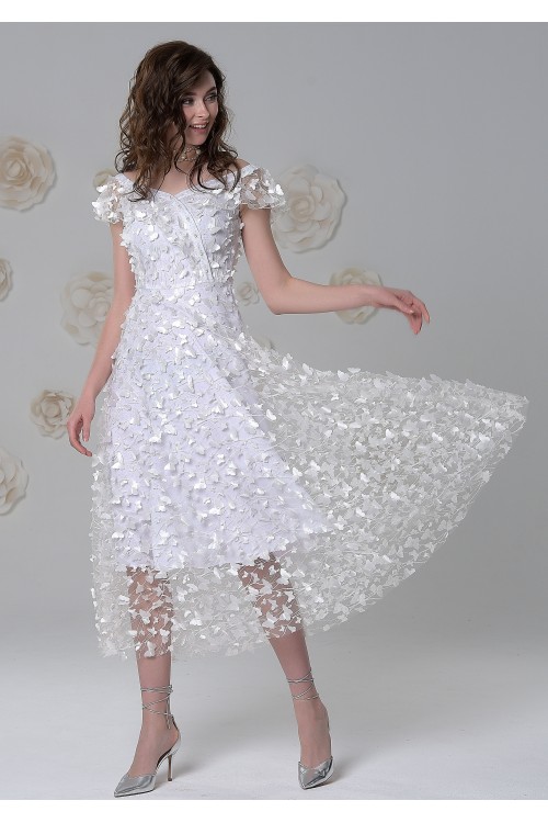 Платье Ромашка (3D Белые бабочки )