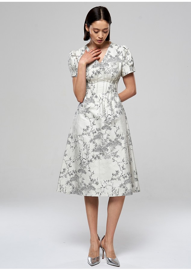 Платье Шанди из жаккарда с цветочным принтом