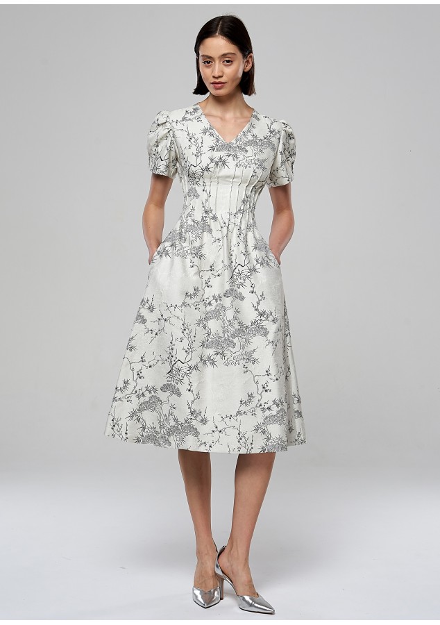 Платье Шанди из жаккарда с цветочным принтом