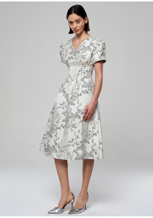 Платье Шанди из жаккарда с цветочным принтом