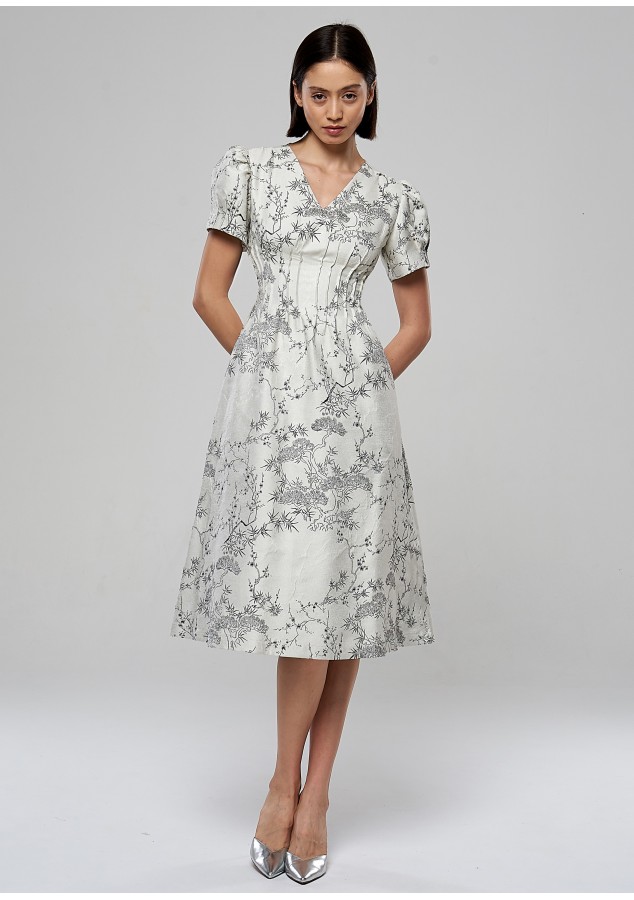 Платье Шанди из жаккарда с цветочным принтом