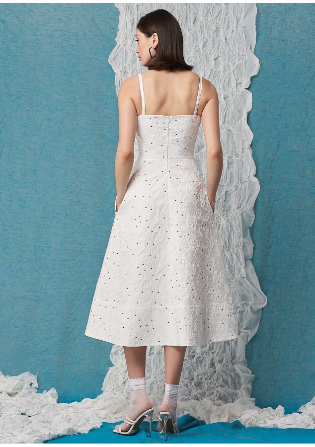 Платье Симона из жаккарда белое с цветочным принтом