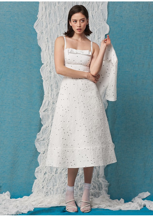 Платье Симона из жаккарда белое с цветочным принтом