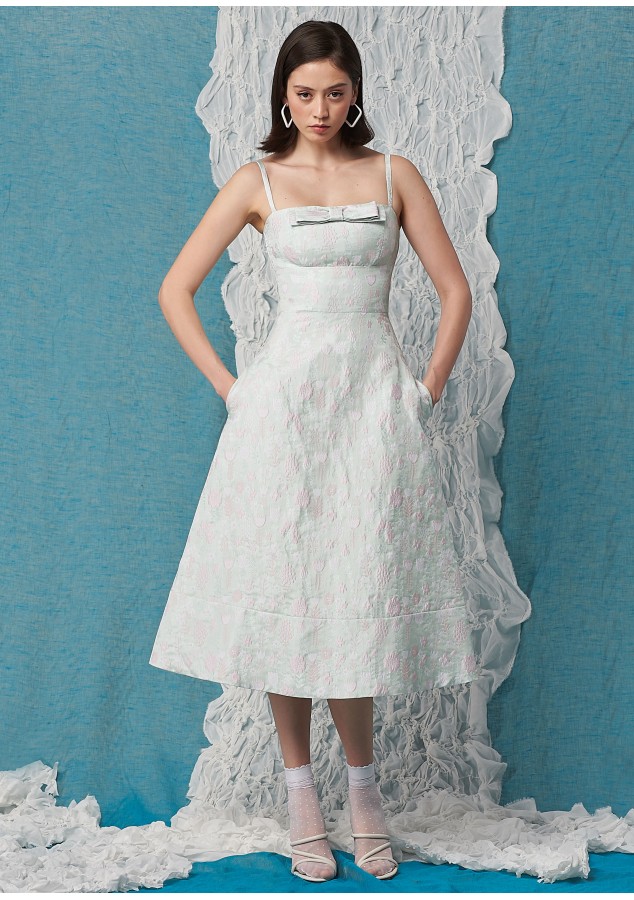 Платье Симона из жаккарда мятное с цветочным принтом