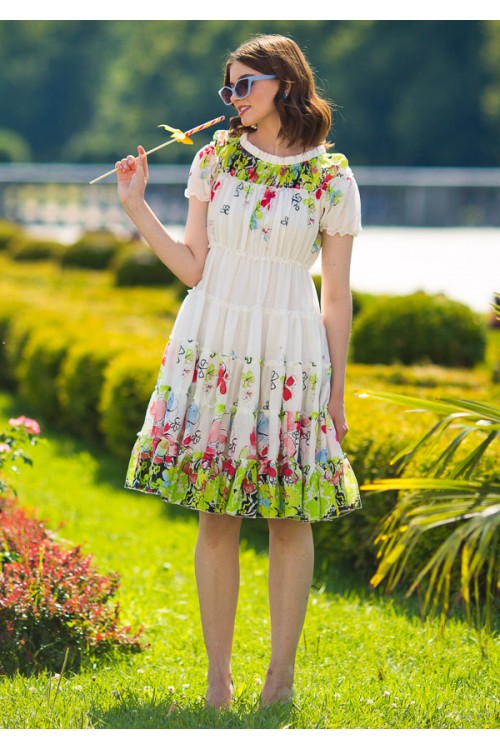 Платье Весна многоярусное из хлопка-батиста цветное