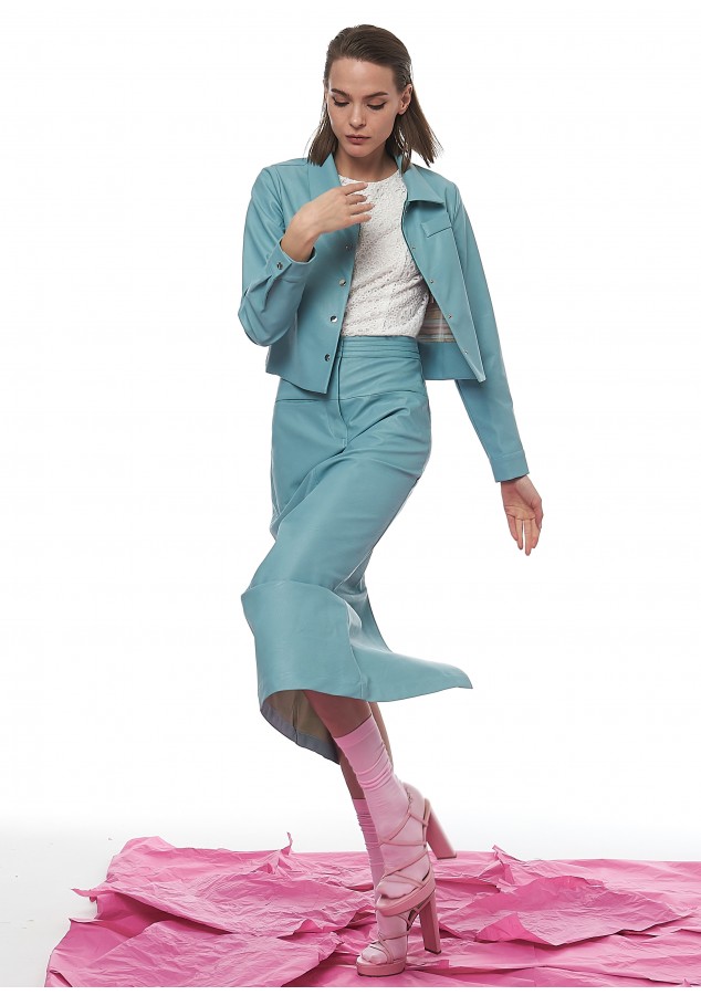 Юбка Хэлла из экокожи нежно-голубая