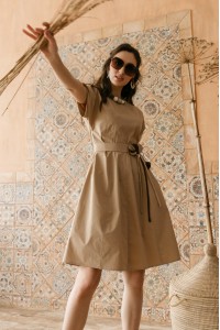 Платье Камила из хлопка мятное / песочное / хаки Платье Камила из хлопка мятное / песочное / хаки