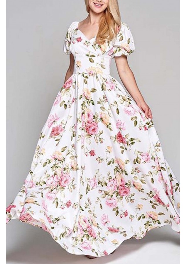 Платье в цветочек с длинным рукавом