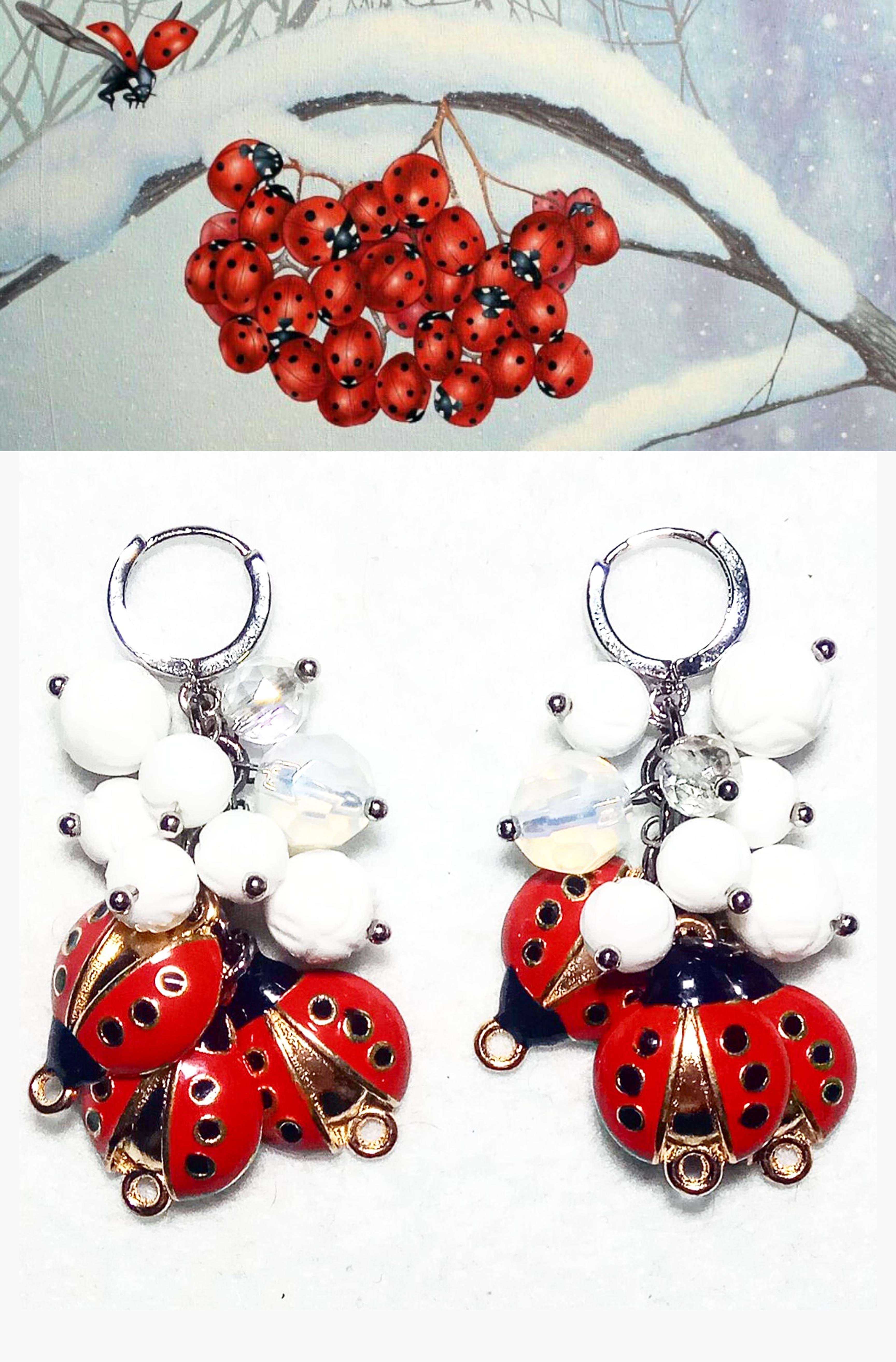 

Серьги Рябиновые божьи коровки